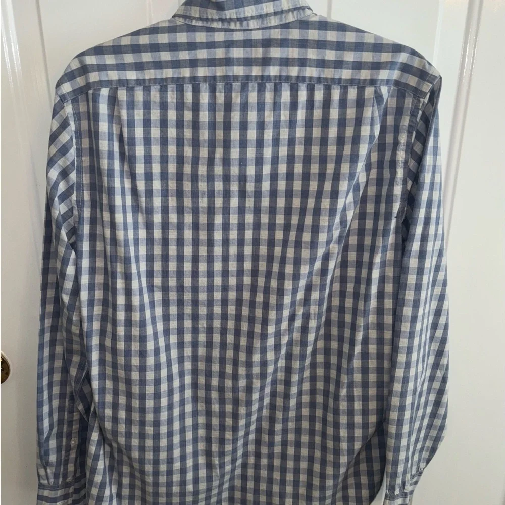 J.Crew Flex Slim Fit Button-Down Shirt Men’s L Blue White Gingham Check Cotton